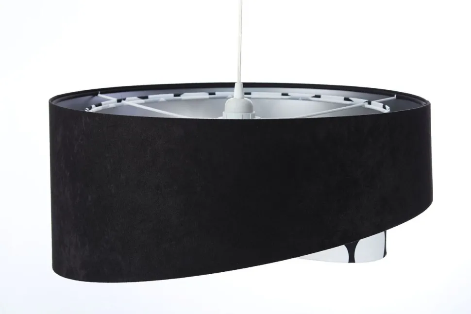 Hängeleuchte rund D: 50 cm Stoff Velours Optik Schwarz Weiß