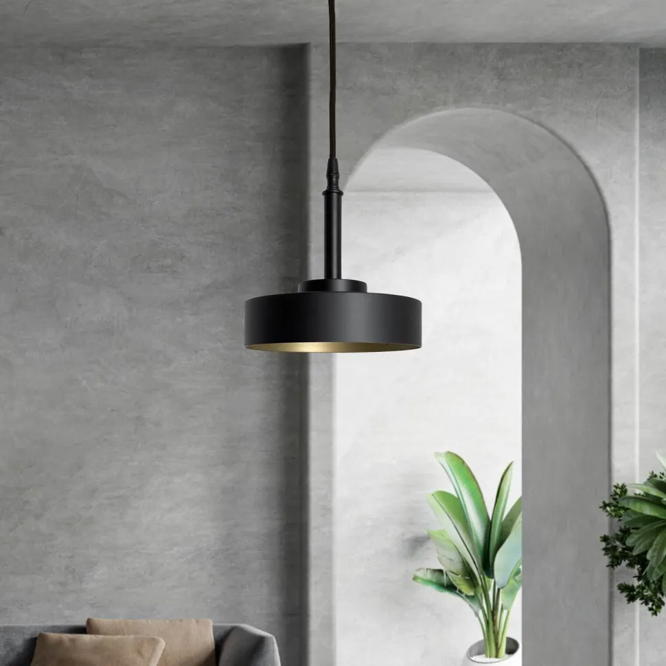 Hängeleuchte rund Schwarz matt Gold E27 D: 20 cm