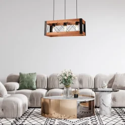 Hängeleuchte Rustikal B: 53 cm höhenverstellbar Holz Metall