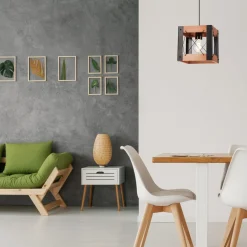 Hängeleuchte Rustikal verstellbar E27 Metall Holz Schwarz