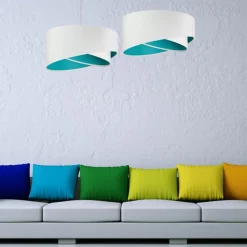 Hängeleuchte Schirm Weiß Türkis Stoff rund Ø50cm