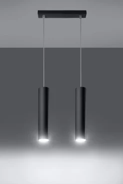 Hängeleuchte schmal Schwarz Metall 2-flammig GU10