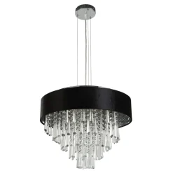 Hängeleuchte Schwarz Ø 45,5 cm rund Stoff Kristall 5x G9