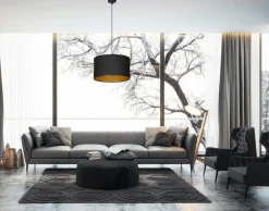 Hängeleuchte Schwarz Gold Stoff Ø35cm YENNA Wohnzimmer