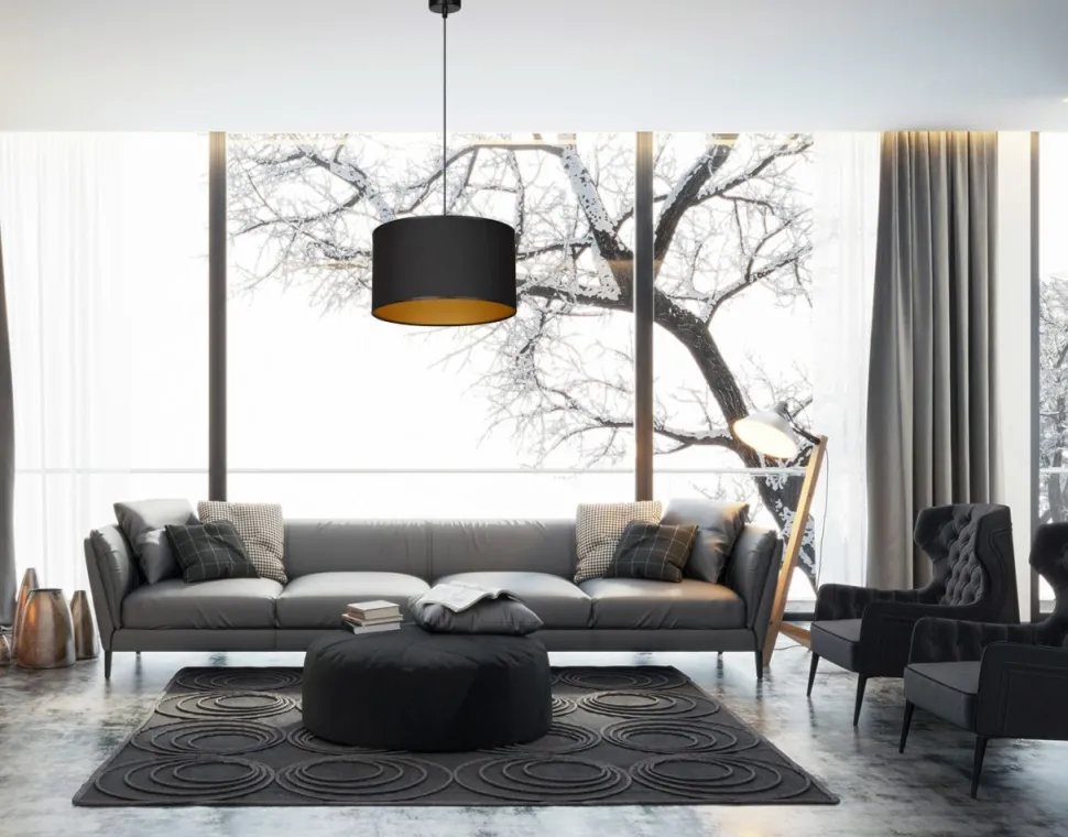 Hängeleuchte Schwarz Gold Stoff Ø35cm YENNA Wohnzimmer