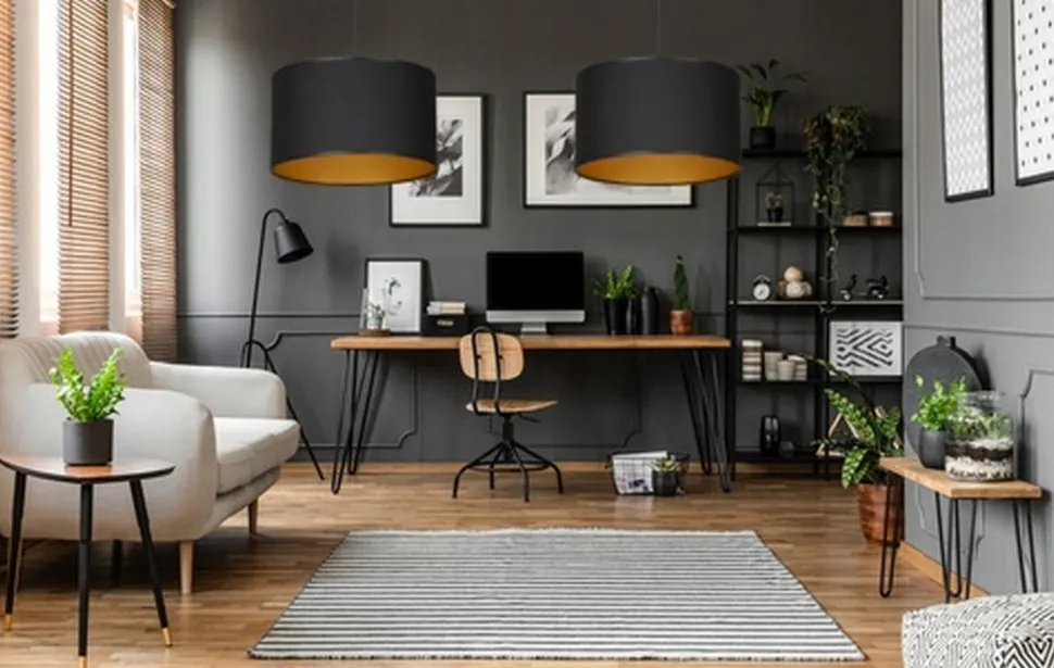 Hängeleuchte Schwarz Gold Stoff Ø35cm YENNA Wohnzimmer