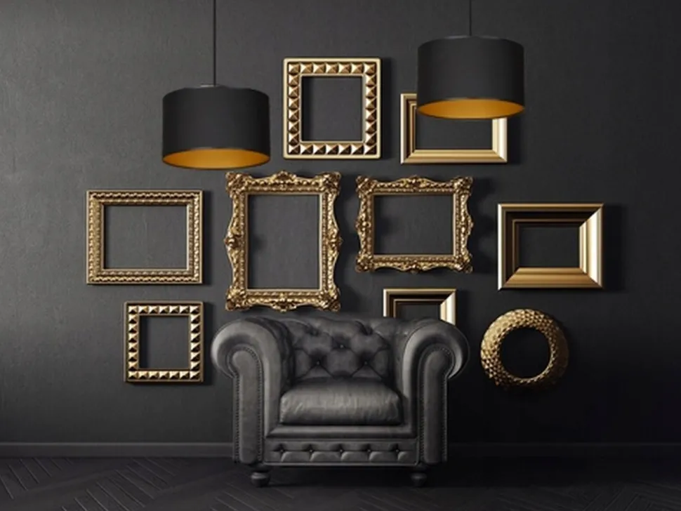 Hängeleuchte Schwarz Gold Stoff Ø35cm YENNA Wohnzimmer