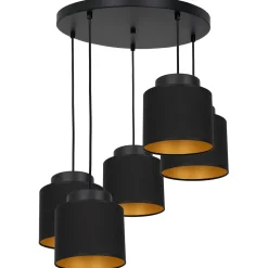 Hängeleuchte Schwarz Gold 5 flammig Stoffschirm