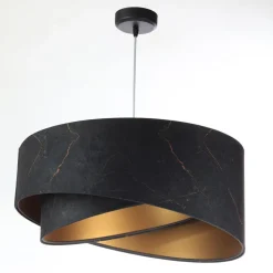 Hängeleuchte Schwarz marmoriert Gold E27 Velours Optik