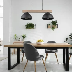 Hängeleuchte Schwarz Metall Holz länglich E27 Esszimmer