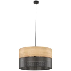 Hängeleuchte Schwarz Natur Ø 50 cm verstellbar 3x E27 Modern