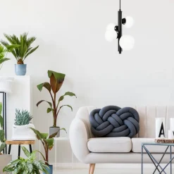 Hängeleuchte Schwarz Weiß Kugelschirme 4x E27 Glas Metall