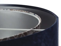 Hängeleuchte Stoff D: 50 cm Velours Optik Blau Beige Silber