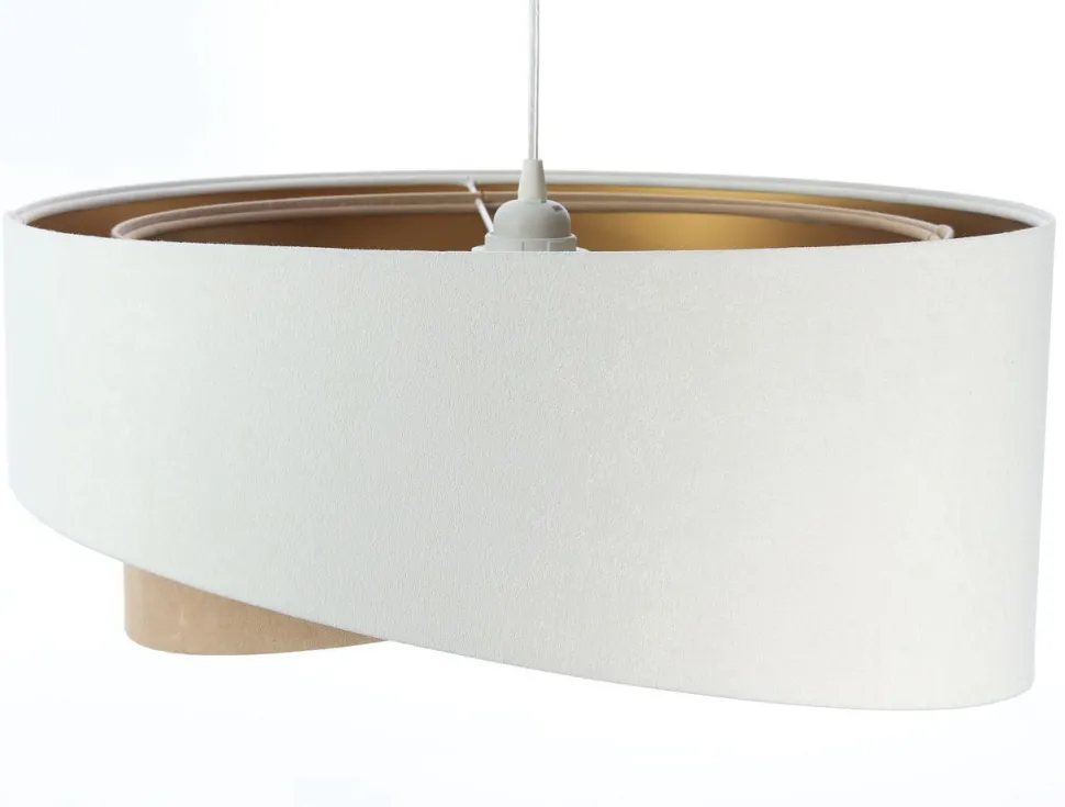 Hängeleuchte Stoff E27 rund Ø 50 cm in Weiß Beige Gold