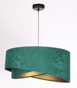 Hängeleuchte Stoff E27 rund D: 50 cm Grün Gold Velours Optik