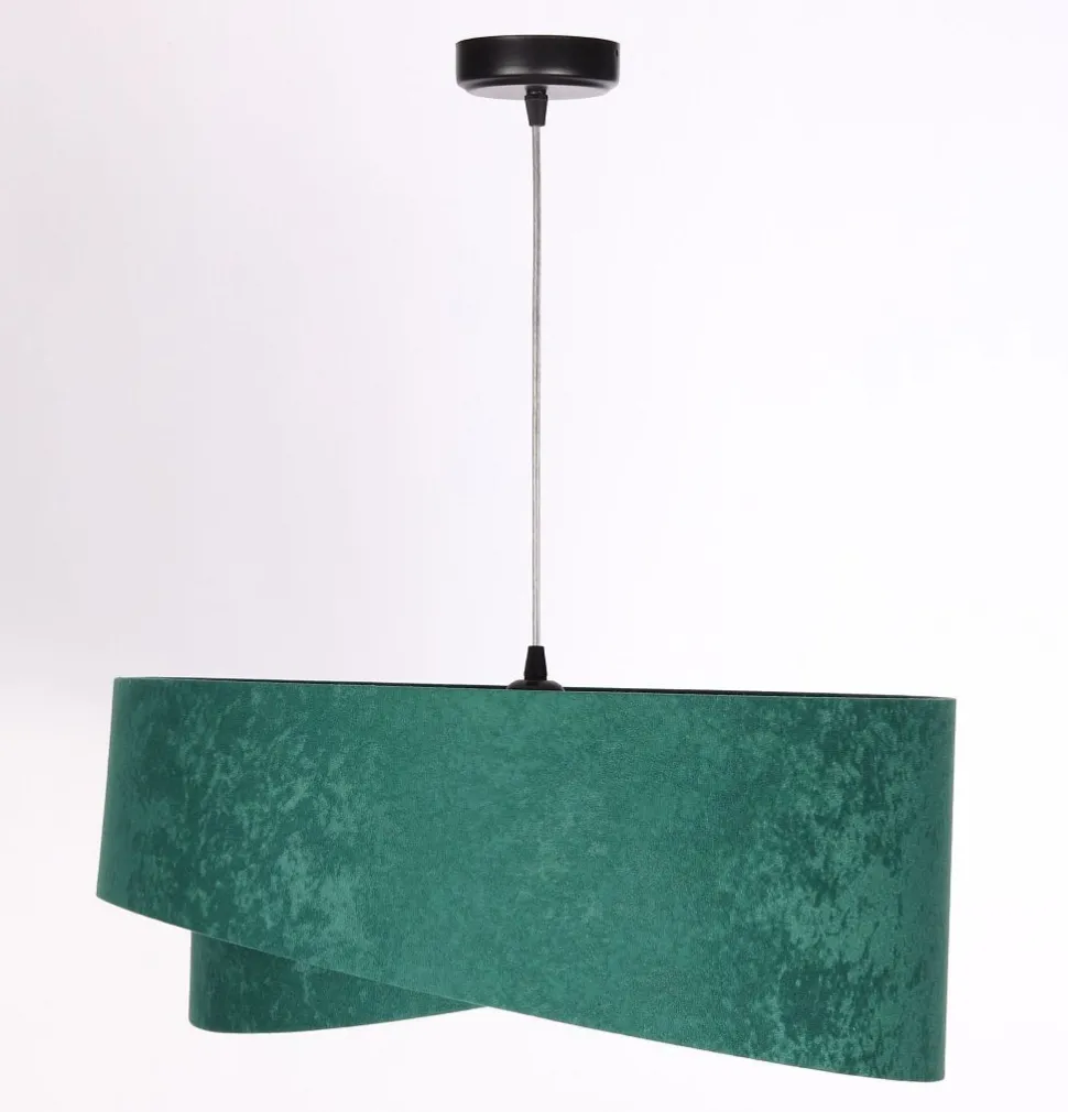 Hängeleuchte Stoff E27 rund D: 50 cm Grün Gold Velours Optik