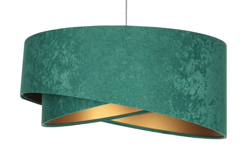 Hängeleuchte Stoff E27 rund D: 50 cm Grün Gold Velours Optik