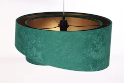 Hängeleuchte Stoff E27 rund D: 50 cm Grün Gold Velours Optik