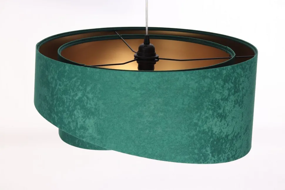 Hängeleuchte Stoff E27 rund D: 50 cm Grün Gold Velours Optik