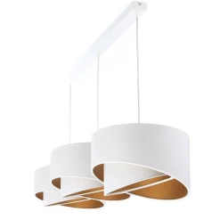 Hängeleuchte Stoff 3-flammig Weiß Gold E27 Velours Optik