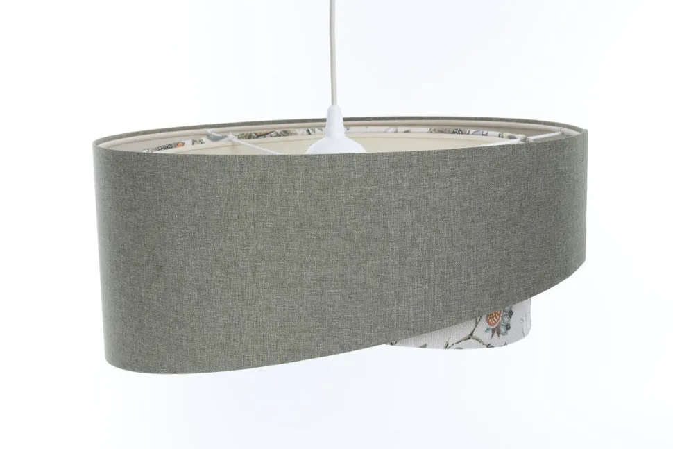 Hängeleuchte Stoff rund D: 50 cm E27 Grün Weiß Floral