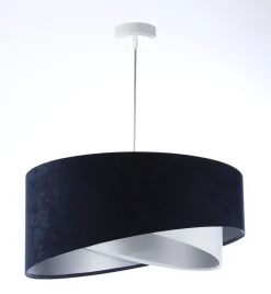 Hängeleuchte Stoff Schirm Ø 50 cm E27 in Blau Weiß Silber