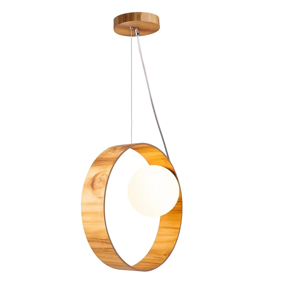 Hängeleuchte Teak Holz Furnier Glas Ø 35 cm Ring E27