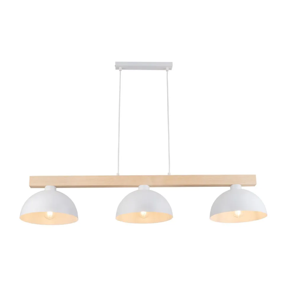 Hängeleuchte Weiß Metall Holz 3-flammig 118 cm breit E27