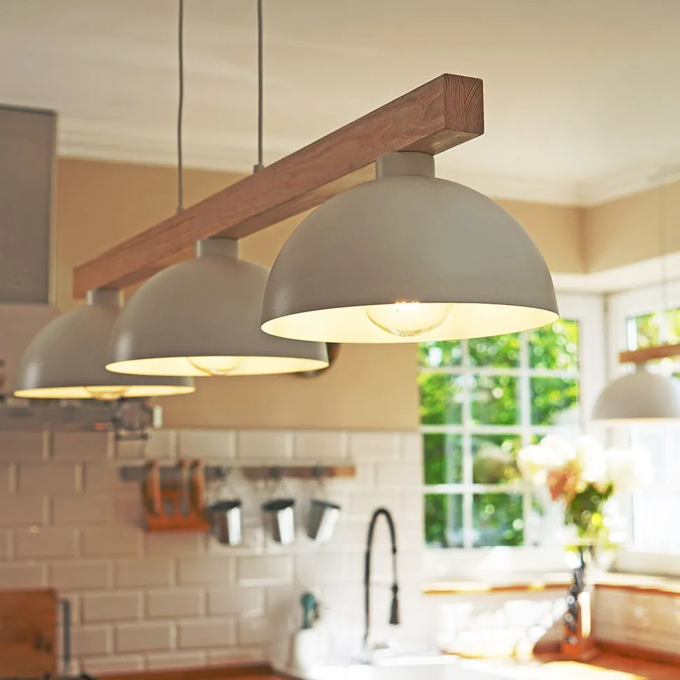 Hängeleuchte Weiß Metall Holz 3-flammig 118 cm breit E27