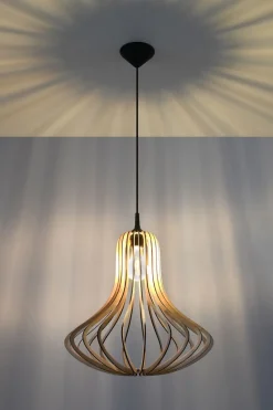 Holz Hängelampe LILAH Ø40cm wohnlich E27 Esstisch