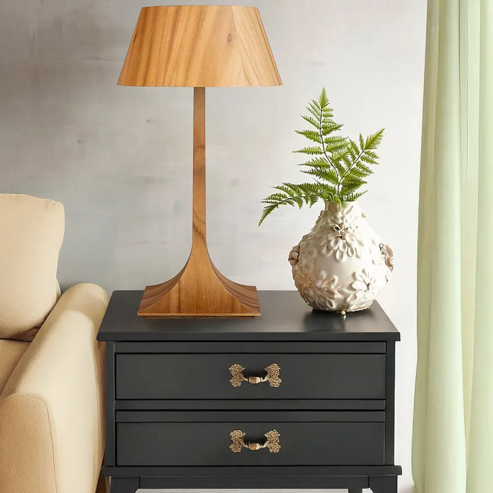 Holz Tischlampe Modern Holz 53 cm Teak Furnier E27