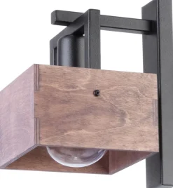 Holz Wandleuchte Schwarz Metall E27 T:21 cm natürlich