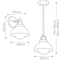 Innenleuchte 3-in-1 Wand Decke Hänge Metall Glas in Bronze