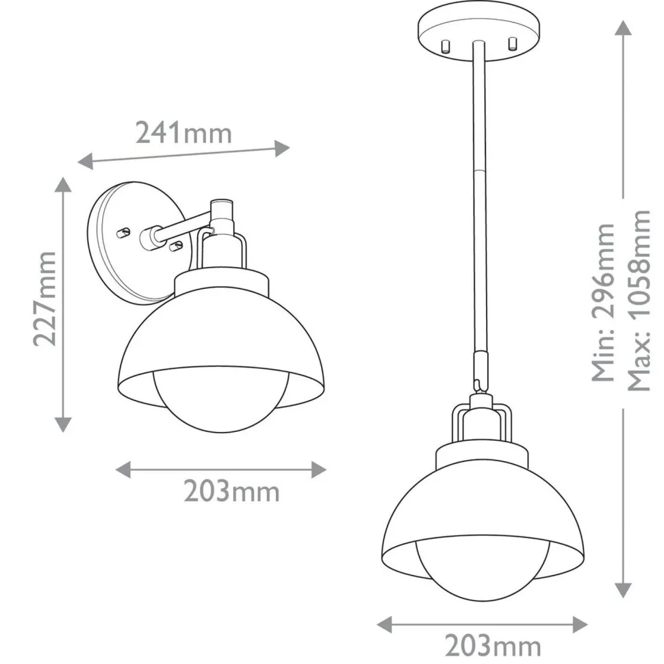Innenleuchte 3-in-1 Wand Decke Hänge Metall Glas in Bronze