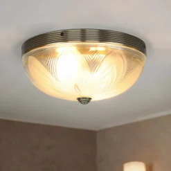 Jugendstil Deckenleuchte E27 mit Glasschirm Messing Optik