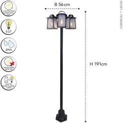 Kandelaber Aluminium Glas E27 IP44 195 cm Vintage