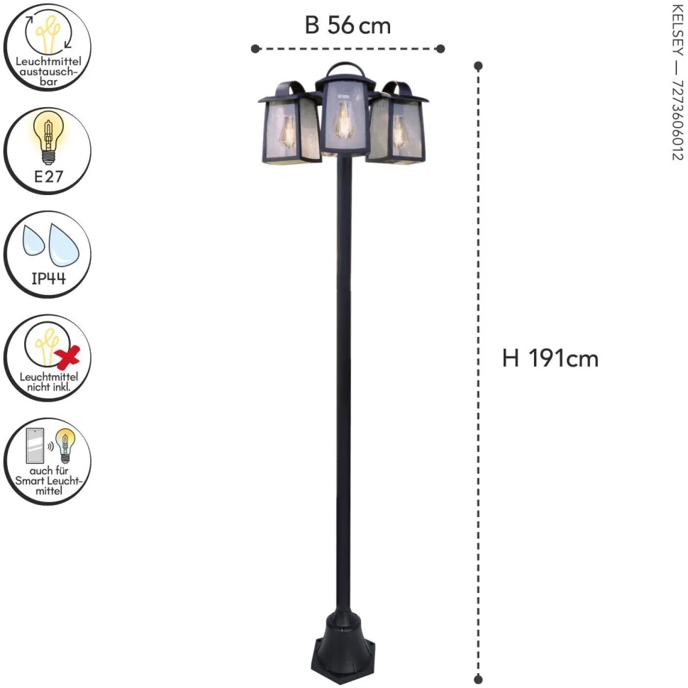 Kandelaber Aluminium Glas E27 IP44 195 cm Vintage