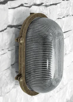 Kellerlampe Echt-Messing Glas 26 cm breit IP64 E27