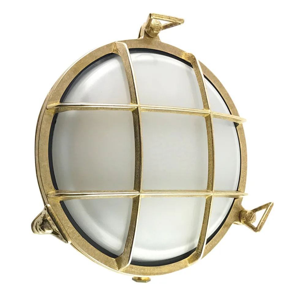 Kellerleuchte Glas Echt-Messing E27 IP64 Ø 24 cm rund