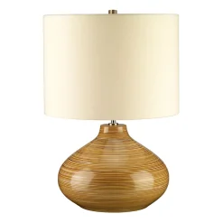 Keramik Tischleuchte Holz Optik 52cm hoch rund