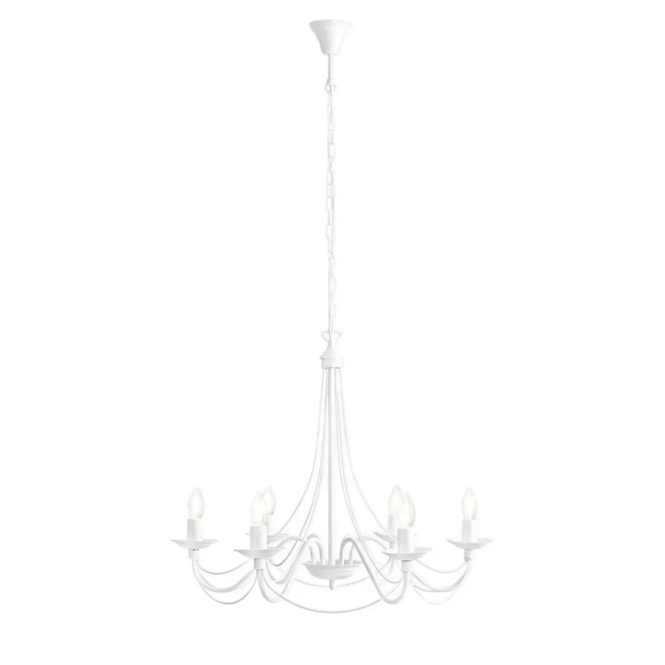 Klassischer Kronleuchter Weiß Metall 6-flammig Kerzen