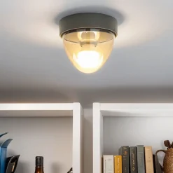 Kleine Deckenlampe Bad Ø18cm rund Grau IP44 E27