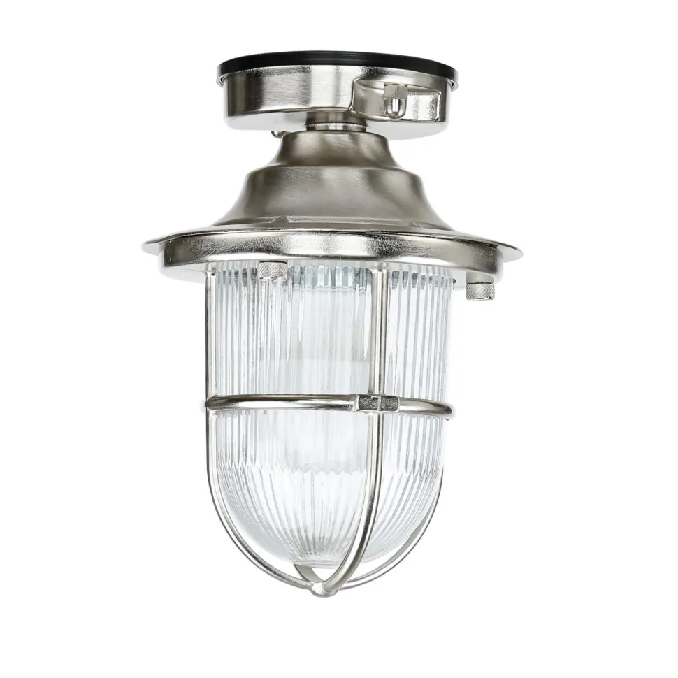 Kleine Deckenleuchte außen E27 Messing Riffelglas Maritim