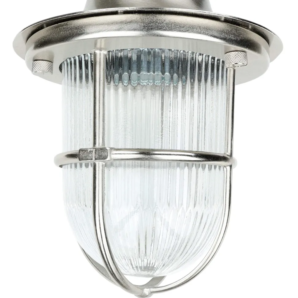 Kleine Deckenleuchte außen E27 Messing Riffelglas Maritim