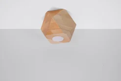 Kleine Deckenleuchte Holz geometrisch H: 12 cm flach GU10