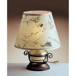 Kleine Tischlampe Creme Messing rund 34cm Maritim