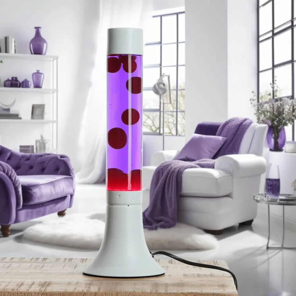 Knallige Lavalampe YVONNE Rot Lila Weiß H:38cm