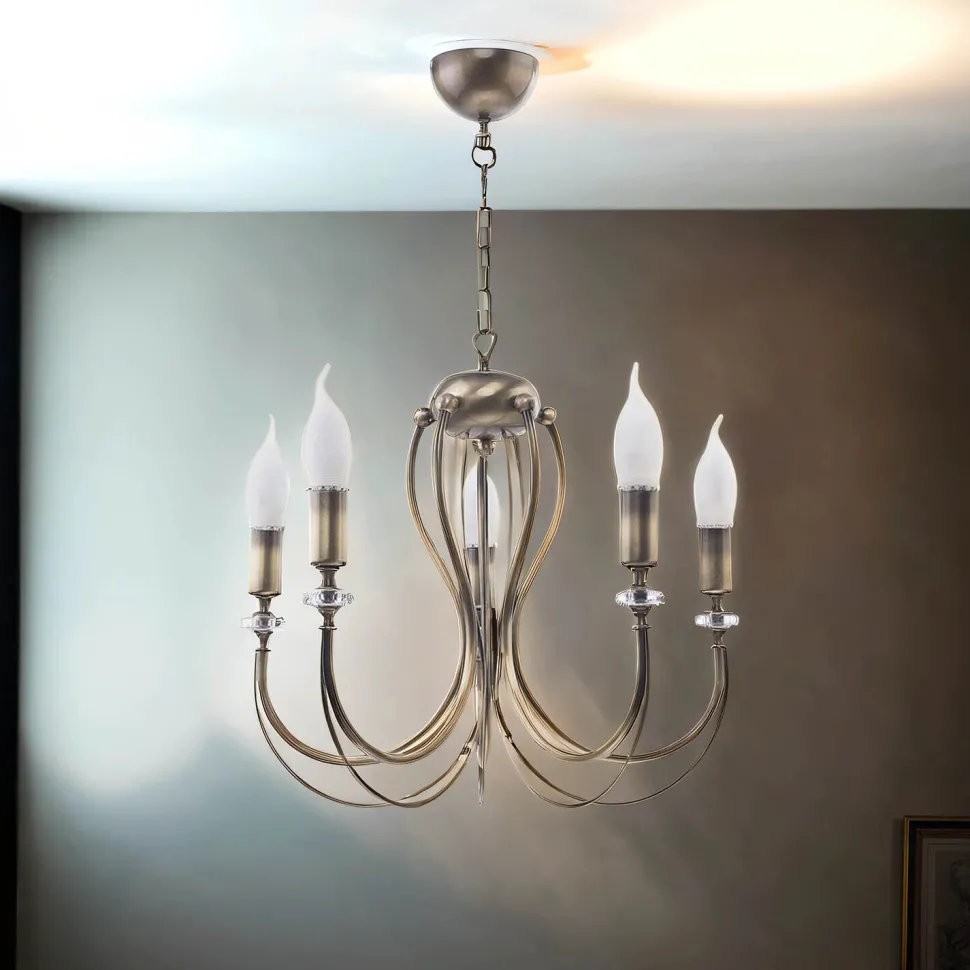 Kronleuchter AREGUND in Messing antik 5xE14 Ø48cm