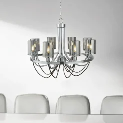 Kronleuchter 8-flammig E14 Chrom Rauchgrau Glas Metall