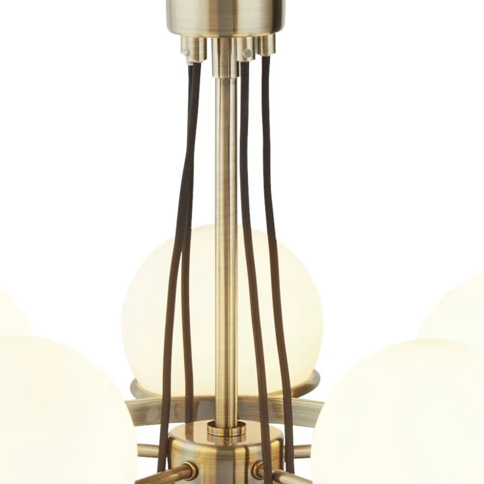 Kronleuchter 5-flammig in Messing Antik Weiß E14 Metall Glas